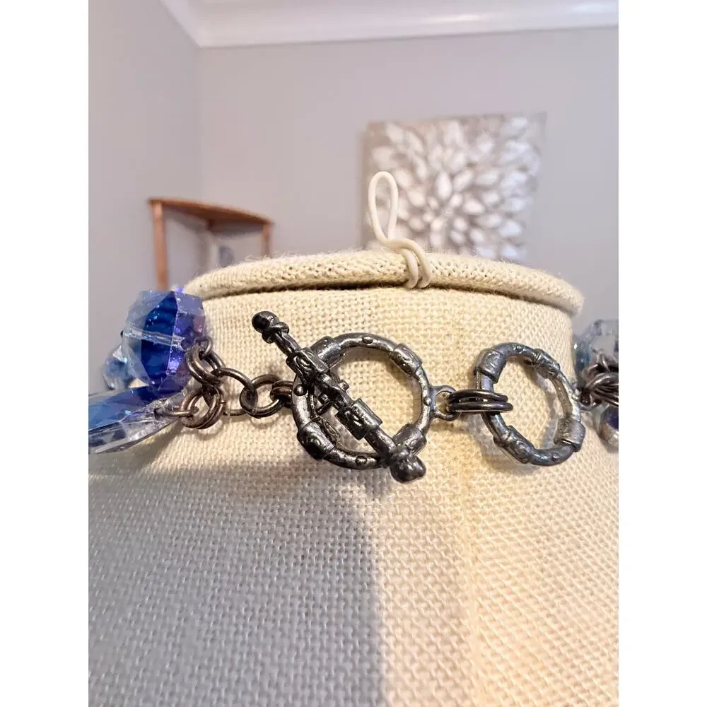 Vintage Faceted Blue Lucite Statement Necklace 18”